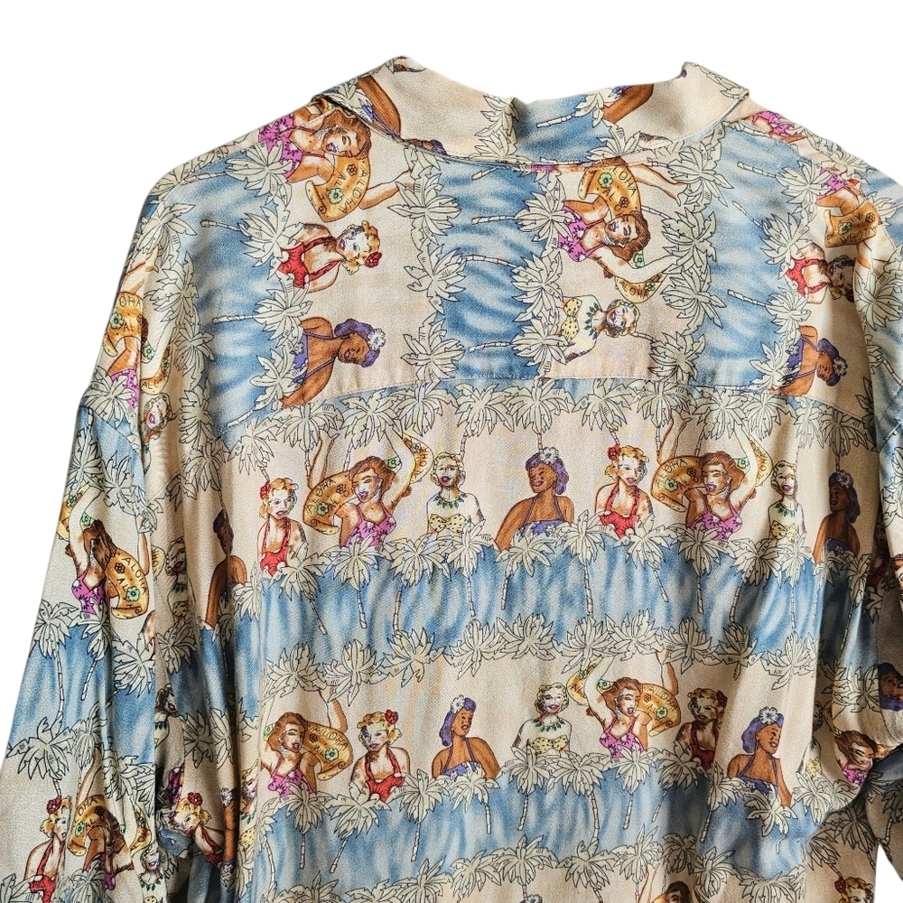 Vintage Pierre Cardin Hawaiian Lua Pin Up Model Button Down Short Sleeve Shirt - Picture 3 of 6